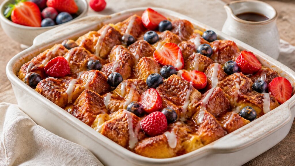 Overnight Cinnamon French Toast Bake recipe served fresh with a beautiful homemade presentation