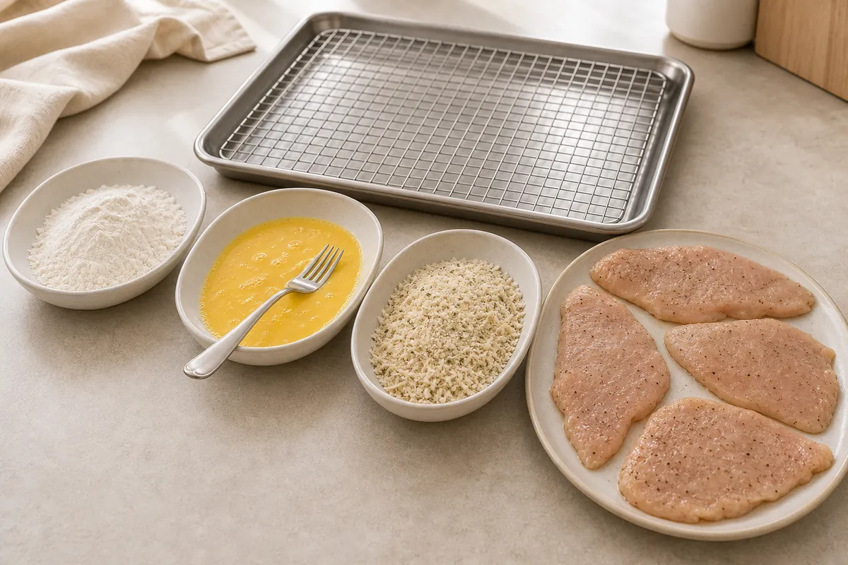 Set up breading for Parmesan Crusted Chicken