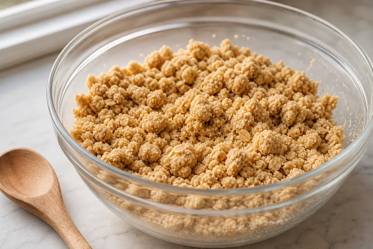 Mix the crumble for Peach Raspberry Crumble Bars