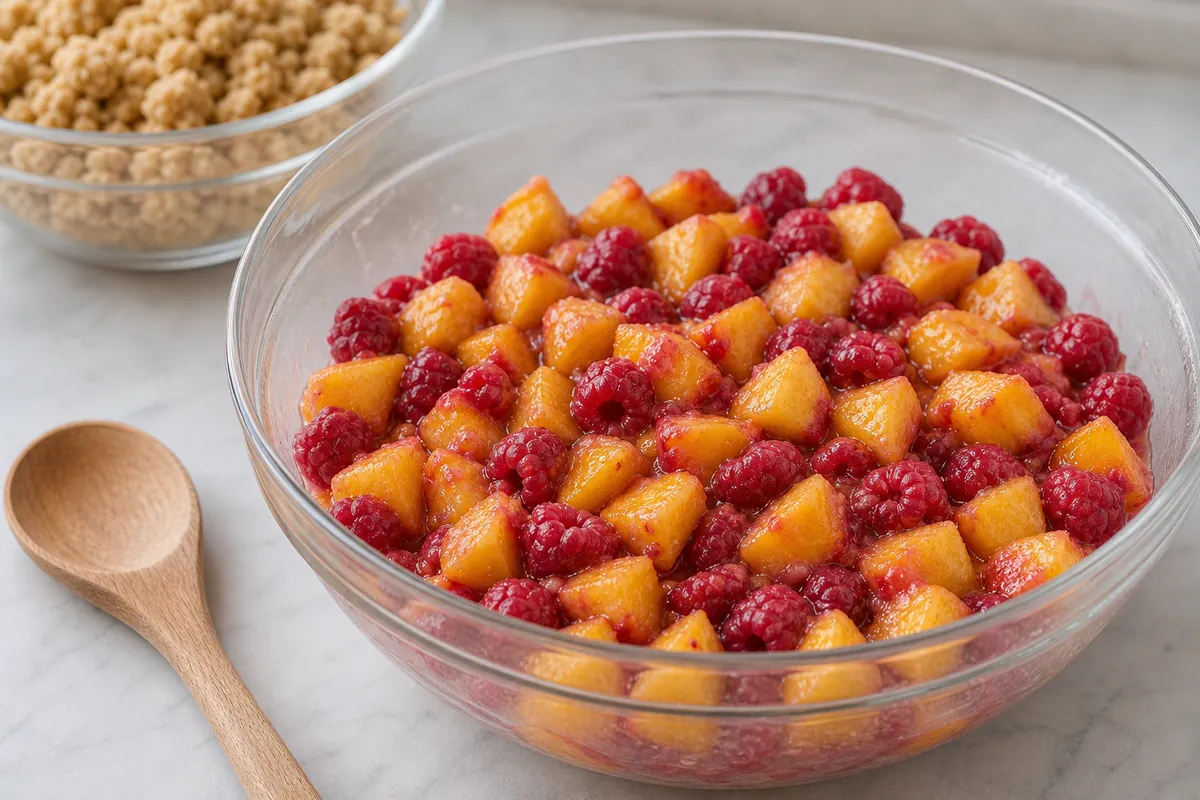 Mix the filling for Peach Raspberry Crumble Bars