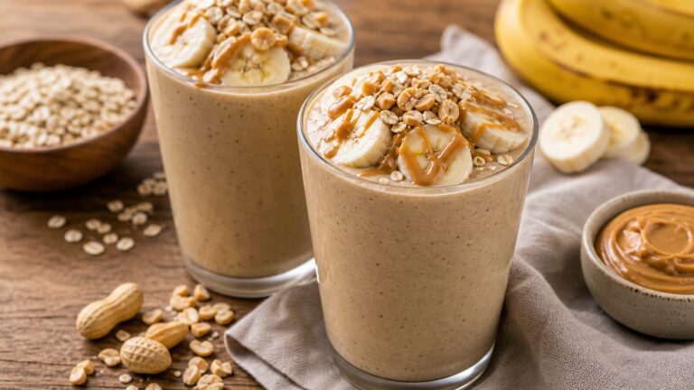 Peanut Butter Banana Smoothie recipe served fresh with a beautiful homemade presentation