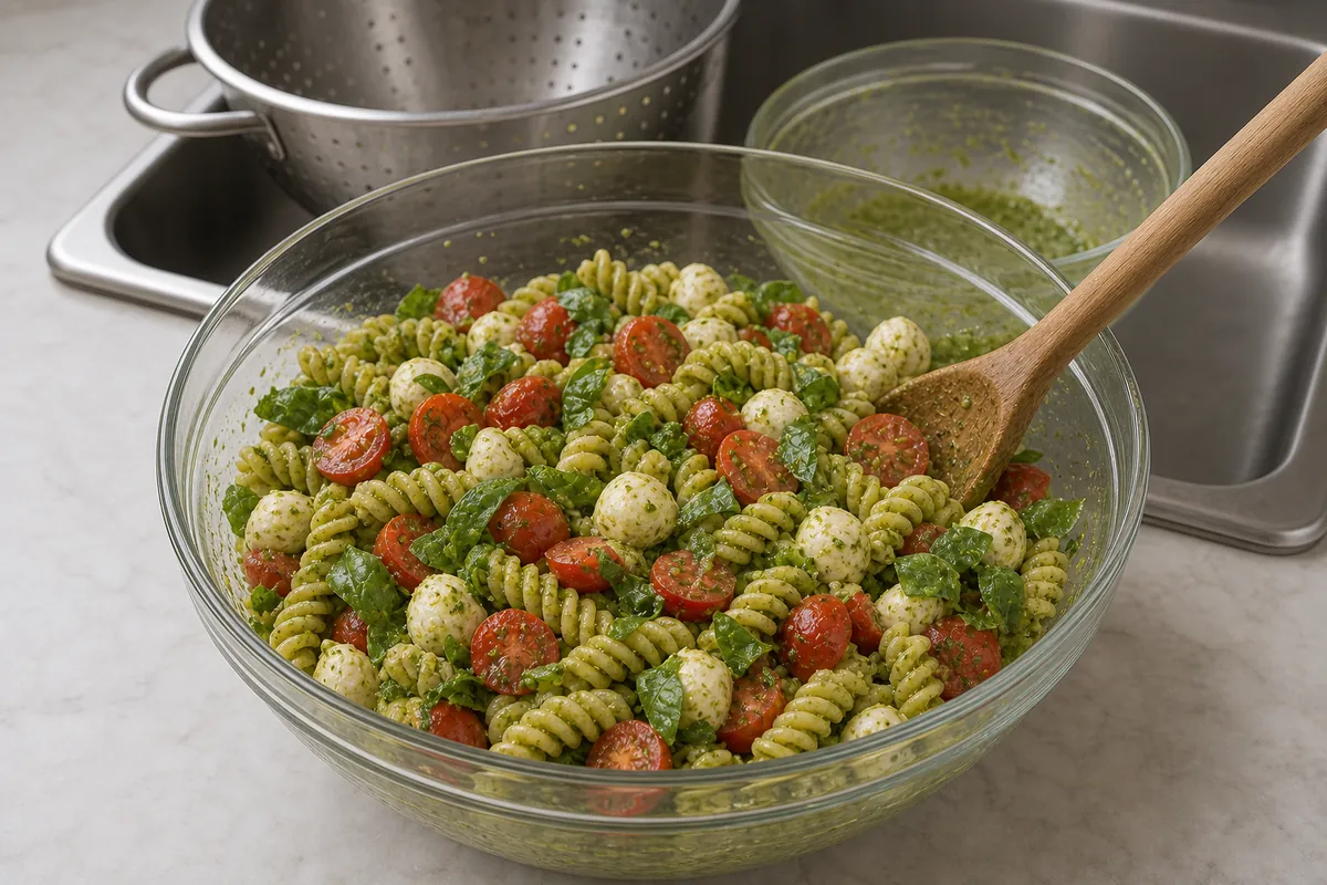 Combine for Pesto Caprese Pasta Salad