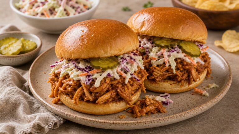 Pulled Chicken Sandwiches recipe served fresh with a beautiful homemade presentation