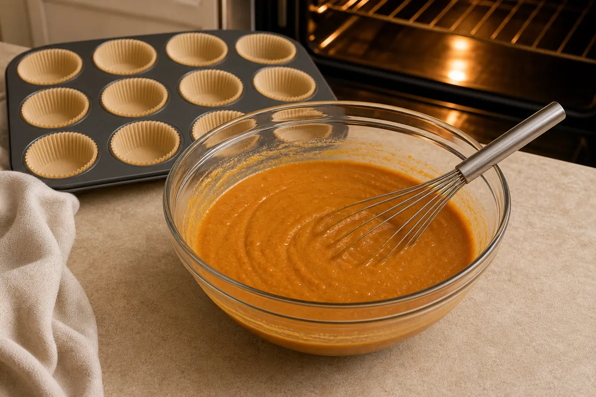 Mix wet ingredients for Pumpkin Spice Muffins