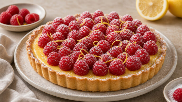 Raspberry Lemon Tart recipe served fresh with a beautiful homemade presentation