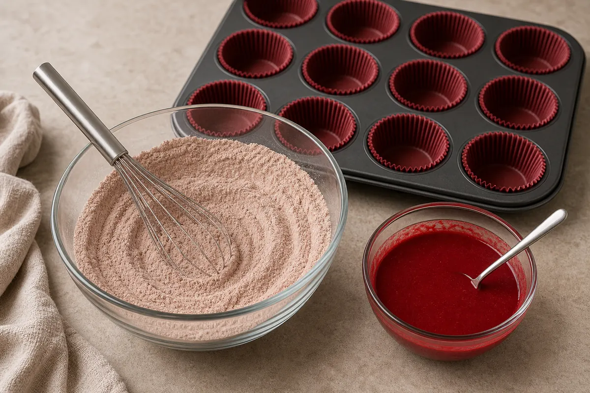 Mix ingredients for Red Velvet Cupcakes