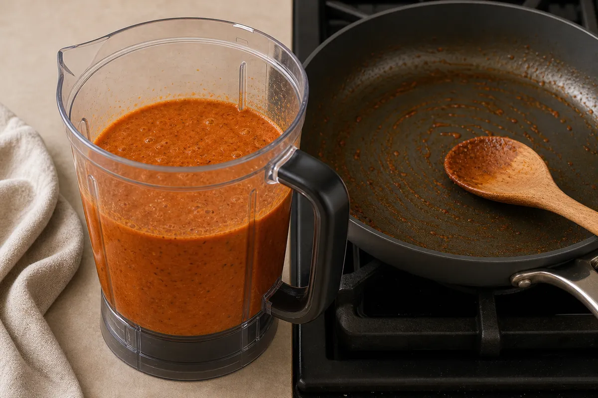 Blend the sauce for Roasted Red Pepper Pasta