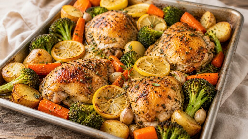 Sheet Pan Lemon Garlic Chicken recipe served fresh with a beautiful homemade presentation