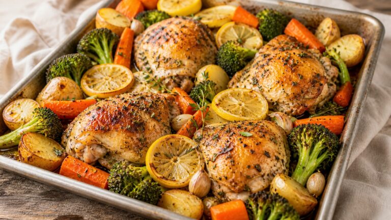 Sheet Pan Lemon Garlic Chicken recipe served fresh with a beautiful homemade presentation