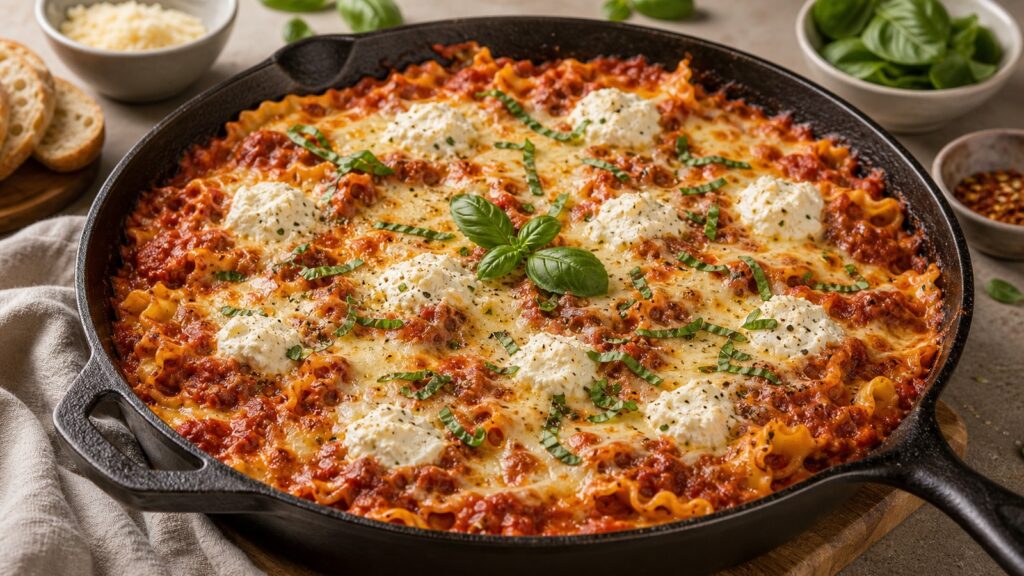 Skillet Lasagna recipe served fresh with a beautiful homemade presentation