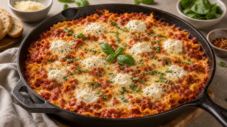 Skillet Lasagna recipe served fresh with a beautiful homemade presentation