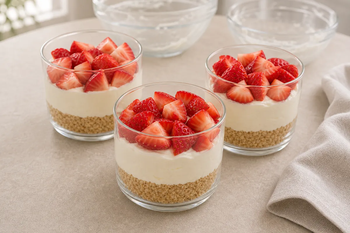 Assemble the cups for Strawberry Cheesecake Cups