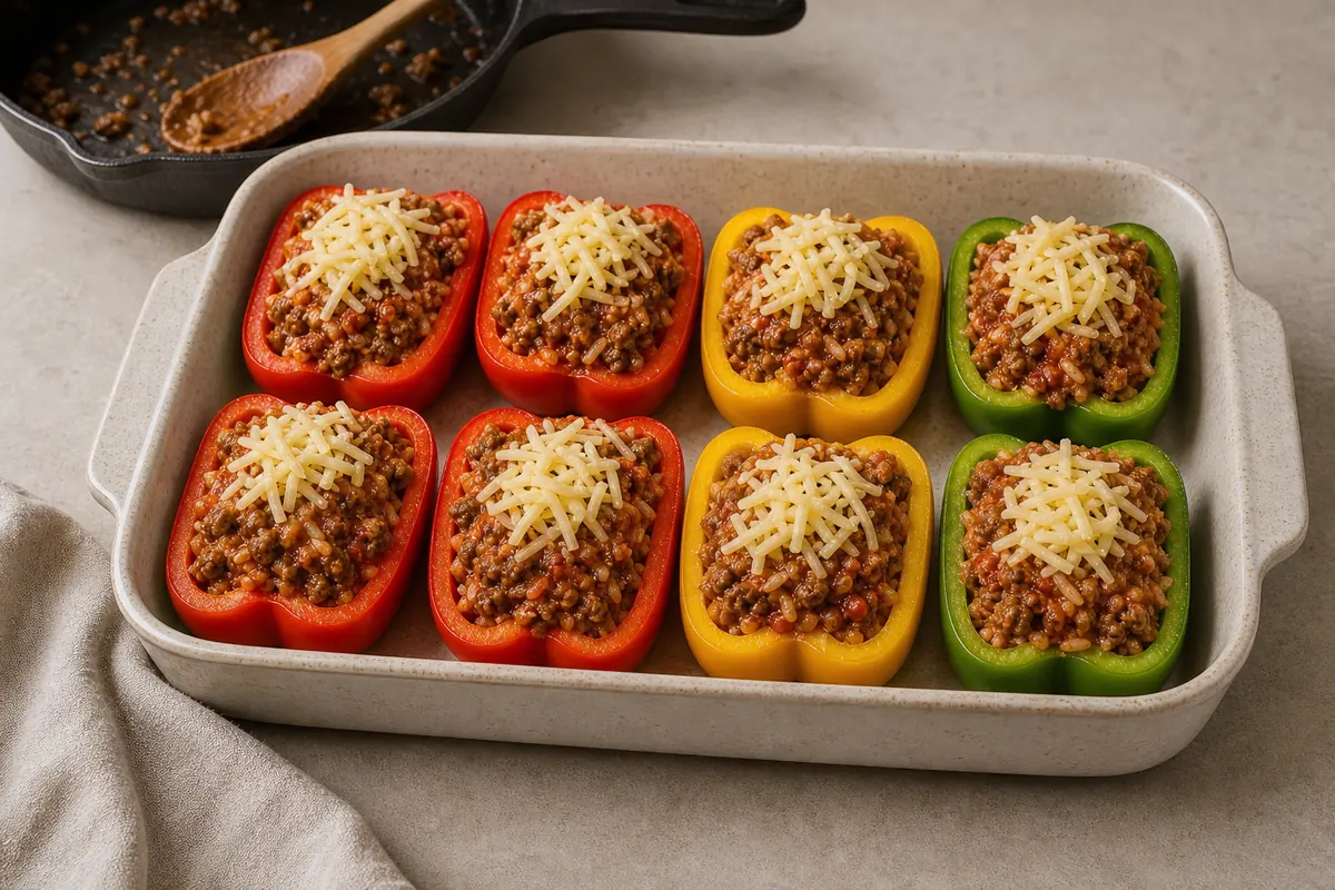 Fill the peppers with the mixture for Stuffed Bell Peppers