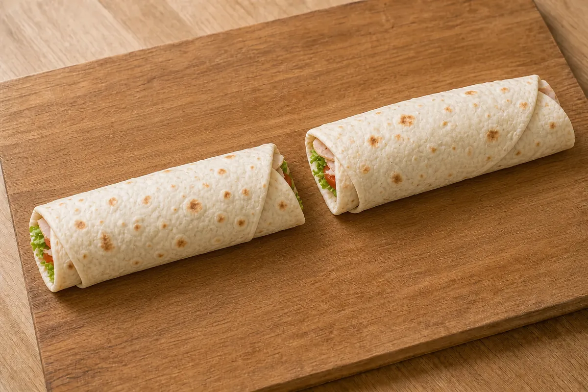 Fold in the sides and roll for Turkey Avocado Wrap