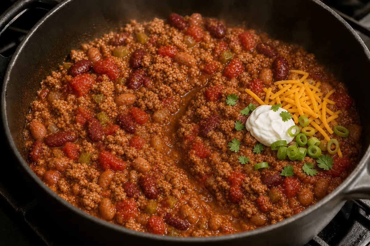 Simmer Turkey Chili until thick and flavorful, then serve with toppings