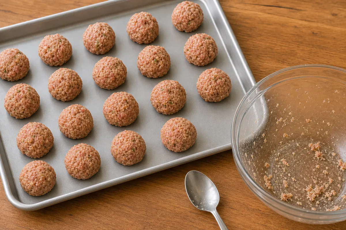 Roll into evenly sized meatballs for Turkey Meatballs with Marinara