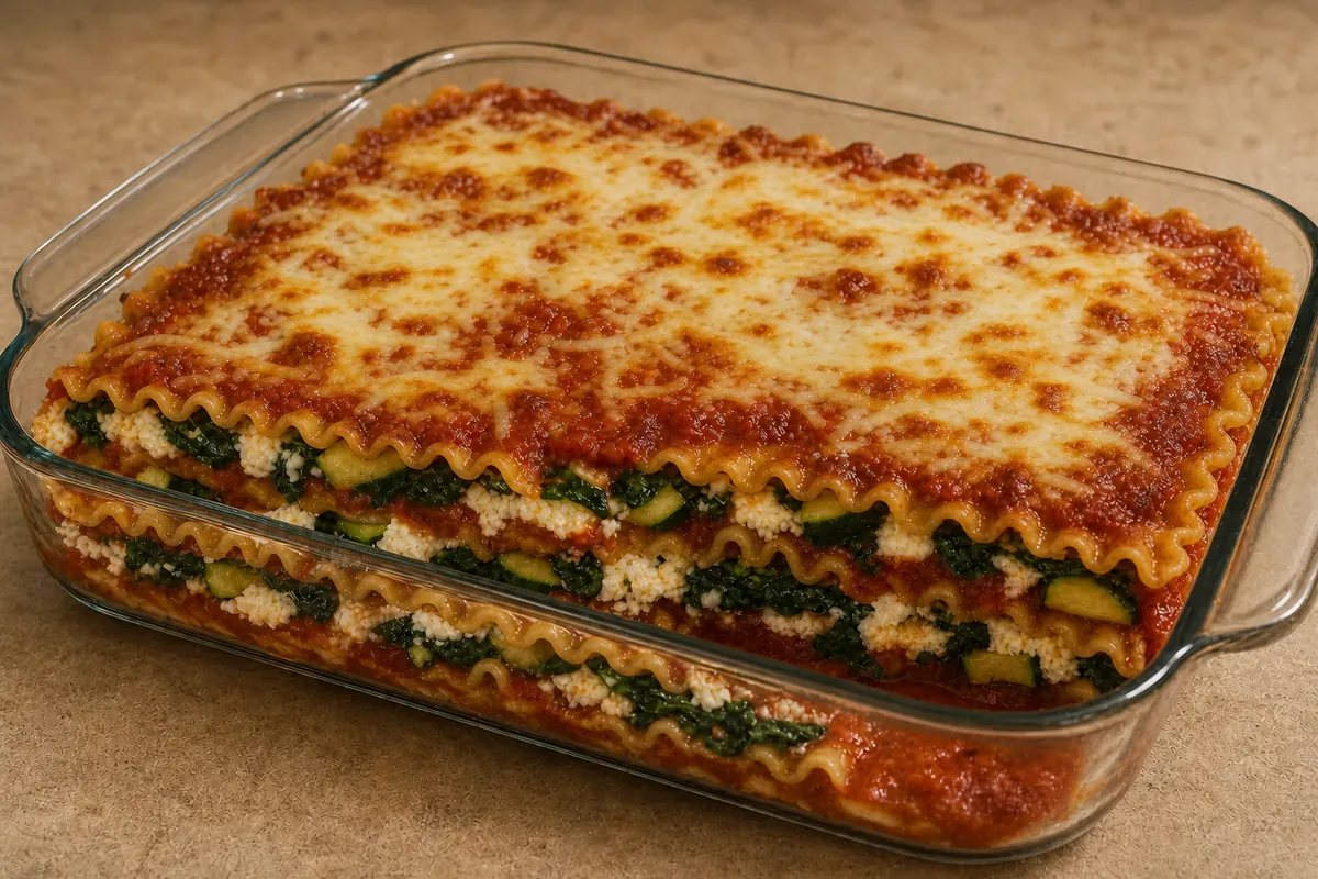 Bake covered then uncover and bake for Vegetable Lasagna