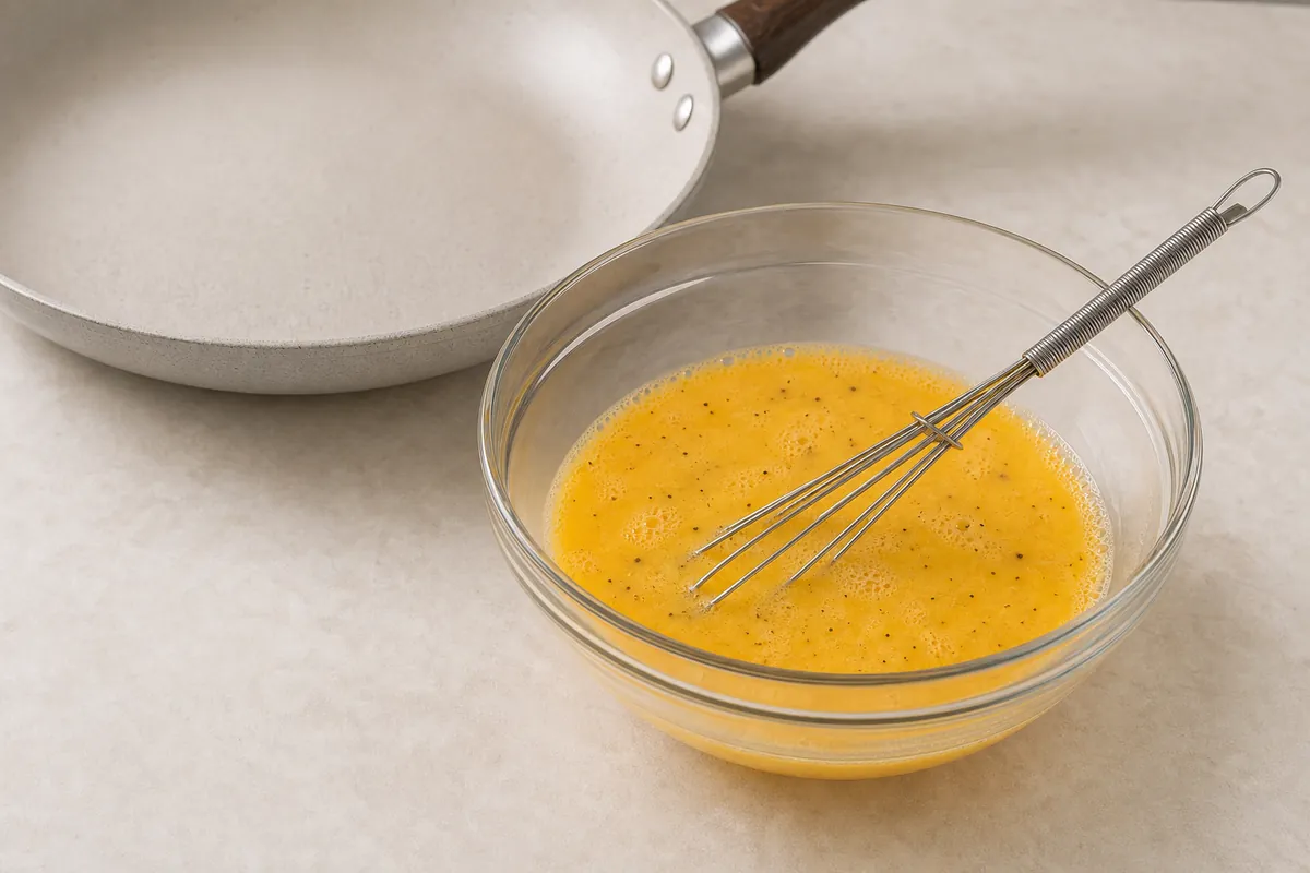 Whisk eggs with milk or water for Veggie Breakfast Scramble