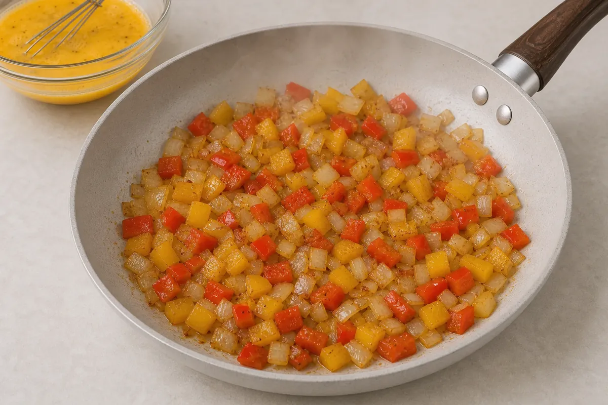 Cook onion and bell pepper until for Veggie Breakfast Scramble