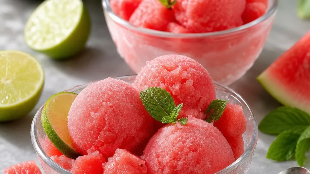 Finished Watermelon Lime Sorbet ready to serve